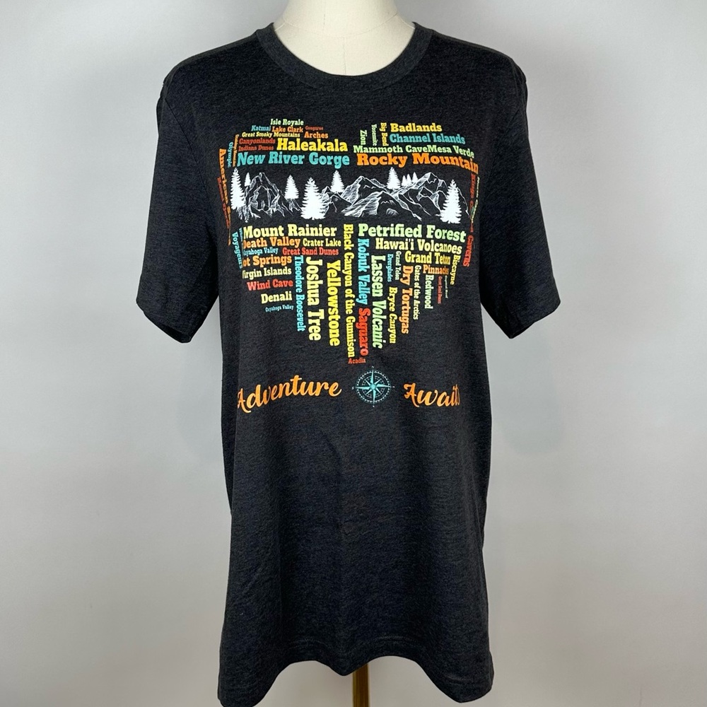 US National Park System T-Shirt, Heart, Nature, Gray, Size Medium